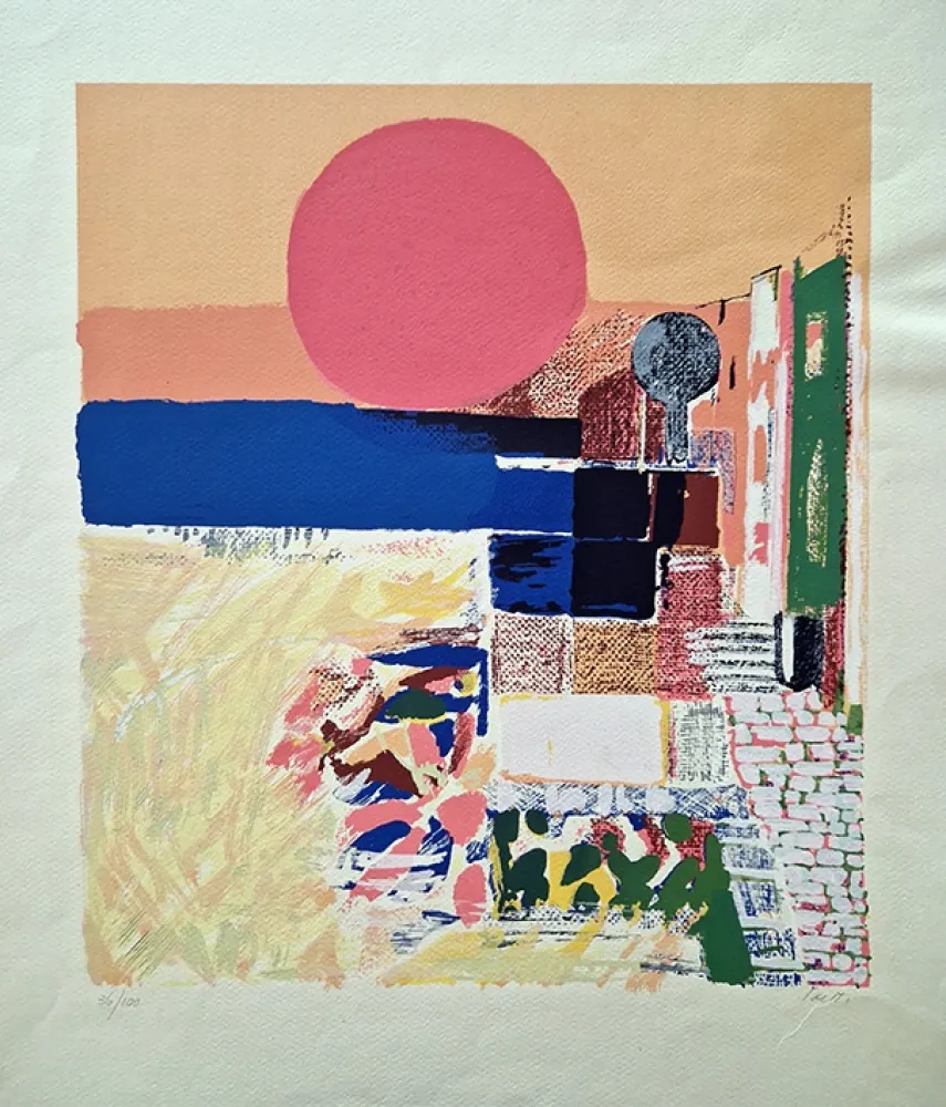 Lithograph Saetti - Sole rosso