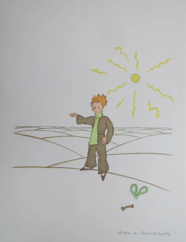 Lithograph Saint-Exupéry - Le petit prince dans le désert
