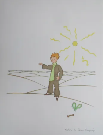Lithograph Saint-Exupéry - Le petit prince dans le désert