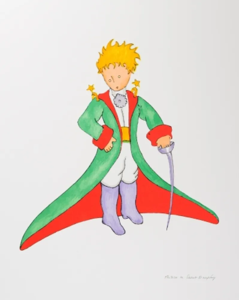 Lithograph Saint-Exupéry - Le Petit Prince en grand manteau