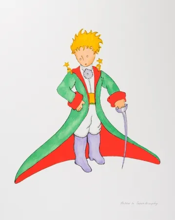 Lithograph Saint-Exupéry - Le Petit Prince en grand manteau