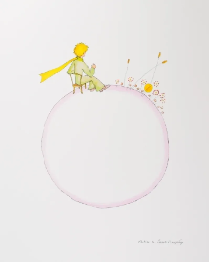 Lithograph Saint-Exupéry - Le Petit Prince et le coucher de soleil