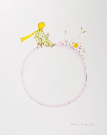 Lithograph Saint-Exupéry - Le Petit Prince et le coucher de soleil