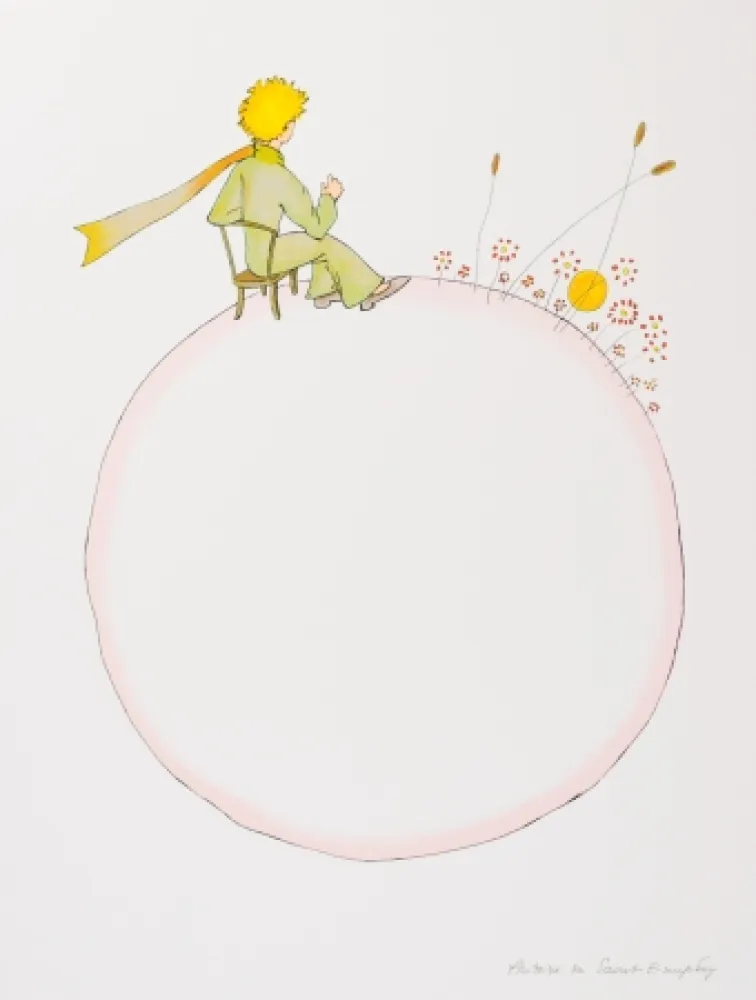 Lithograph Saint-Exupéry - Le Petit Prince et le coucher de soleil