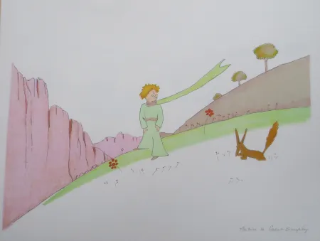 Lithograph Saint-Exupéry - Le petit prince et le renard
