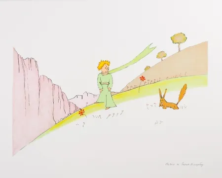 Lithograph Saint-Exupéry - Le Petit Prince et le renard