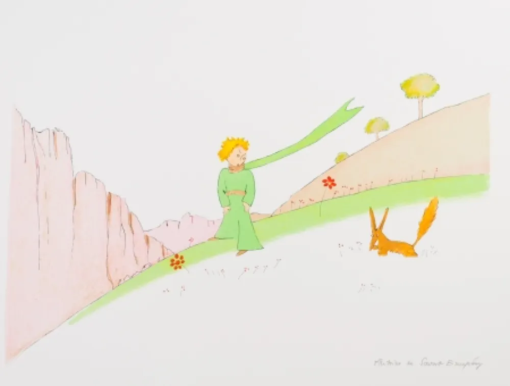 Lithograph Saint-Exupéry - Le Petit Prince et le renard