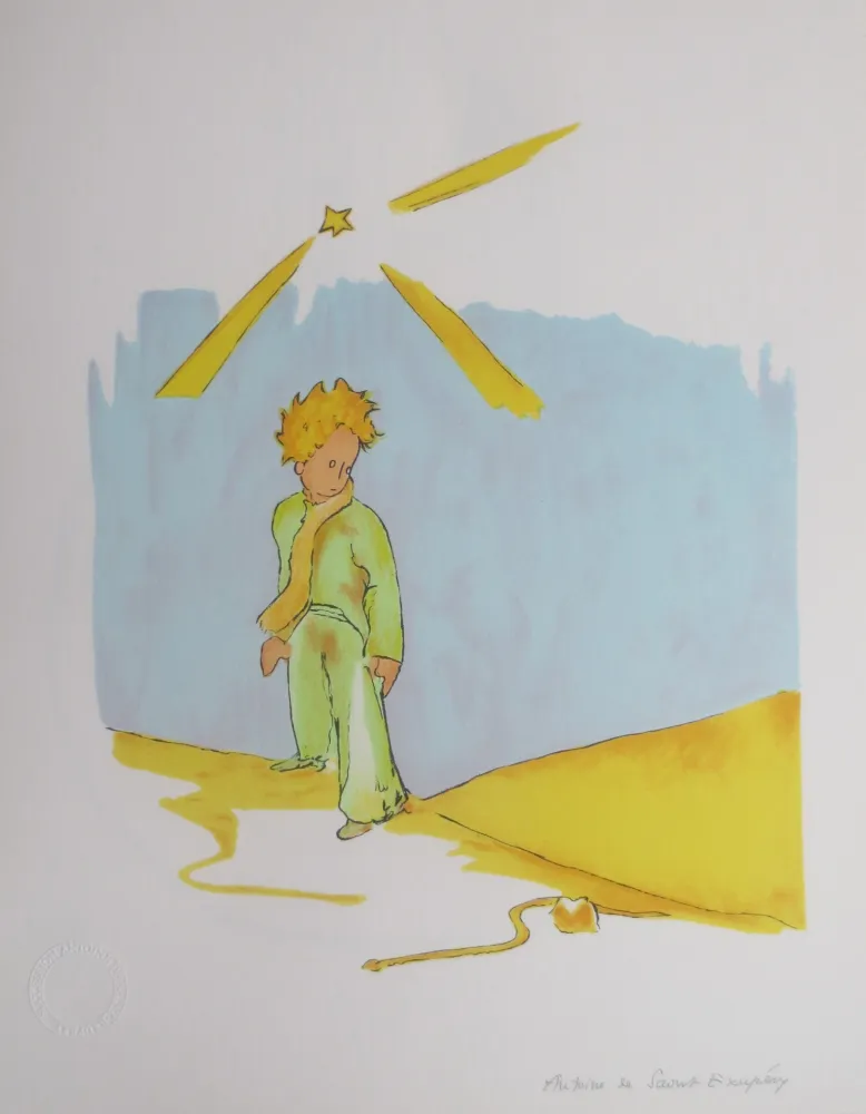 Lithograph Saint-Exupéry - Le petit prince et le serpent