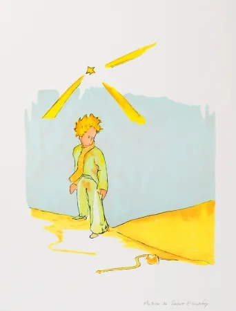 Lithograph Saint-Exupéry - Le Petit Prince et le serpent