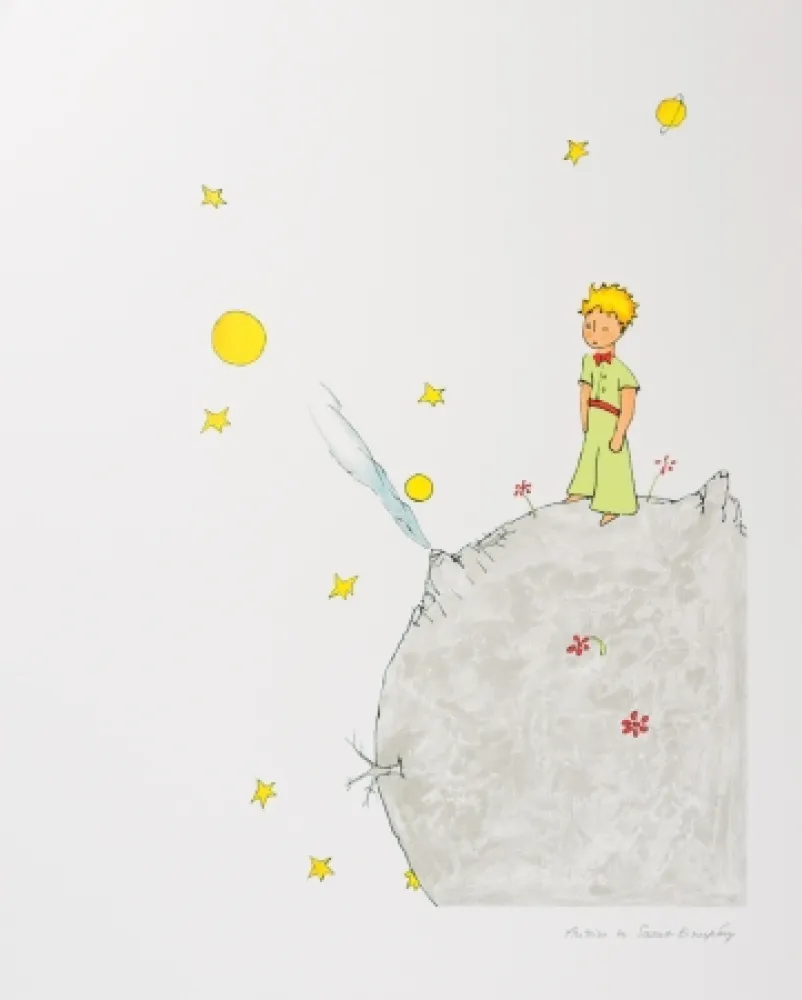 Lithograph Saint-Exupéry - Le Petit Prince sur l'astéroide B-612