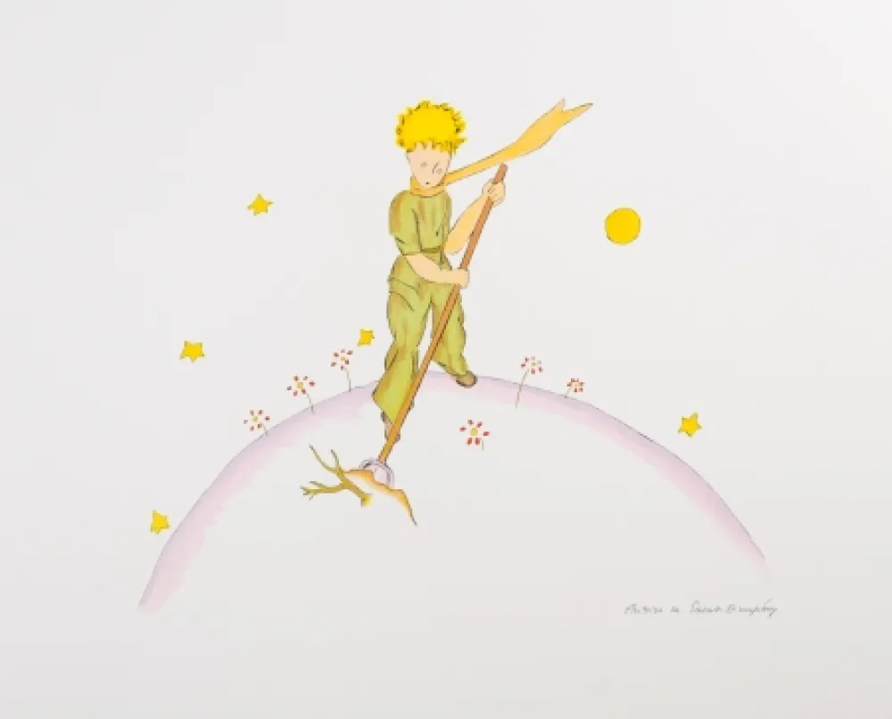Lithograph Saint-Exupéry - Le Petit Prince sur sa planète