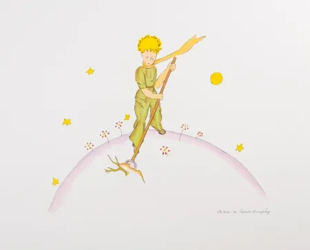 Lithograph Saint-Exupéry - Le Petit Prince sur sa planète