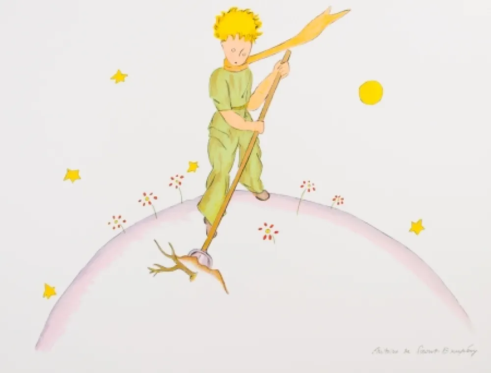 Lithograph Saint-Exupéry - Le Petit Prince sur sa planète