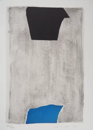 Lithograph Santomaso - Composition en Bleu et Noir 