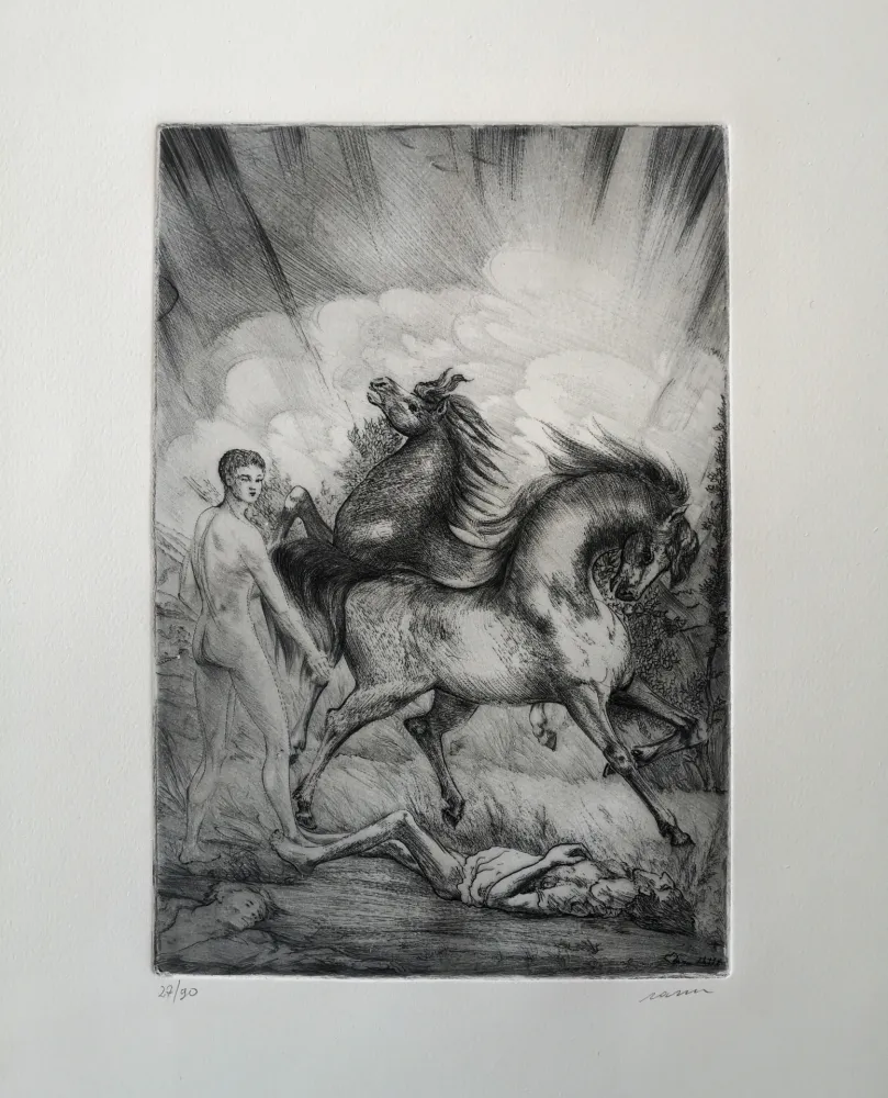 Engraving Sassu - Le cavalle ucraine sconvolgono la terra senza pietà.