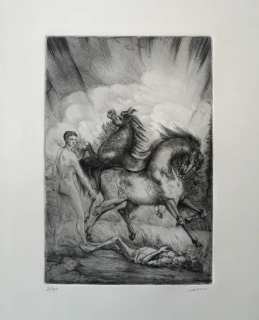 Engraving Sassu - Le cavalle ucraine sconvolgono la terra senza pietà.