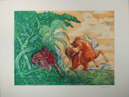 Engraving Sassu - Lopez De Aguirre uccide la figlia en Barquisimeto