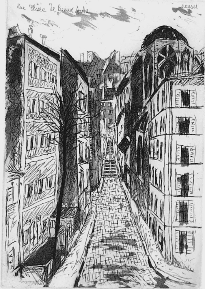 Etching And Aquatint Sassu - Rue elisèe de Beaux-Arts