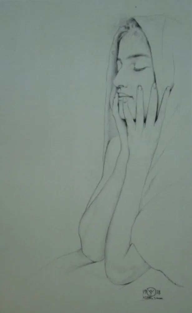 Lithograph Sauer - Profil aux yeux clos