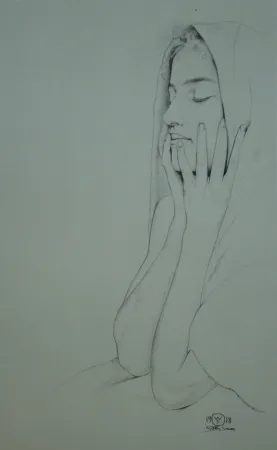 Lithograph Sauer - Profil aux yeux clos