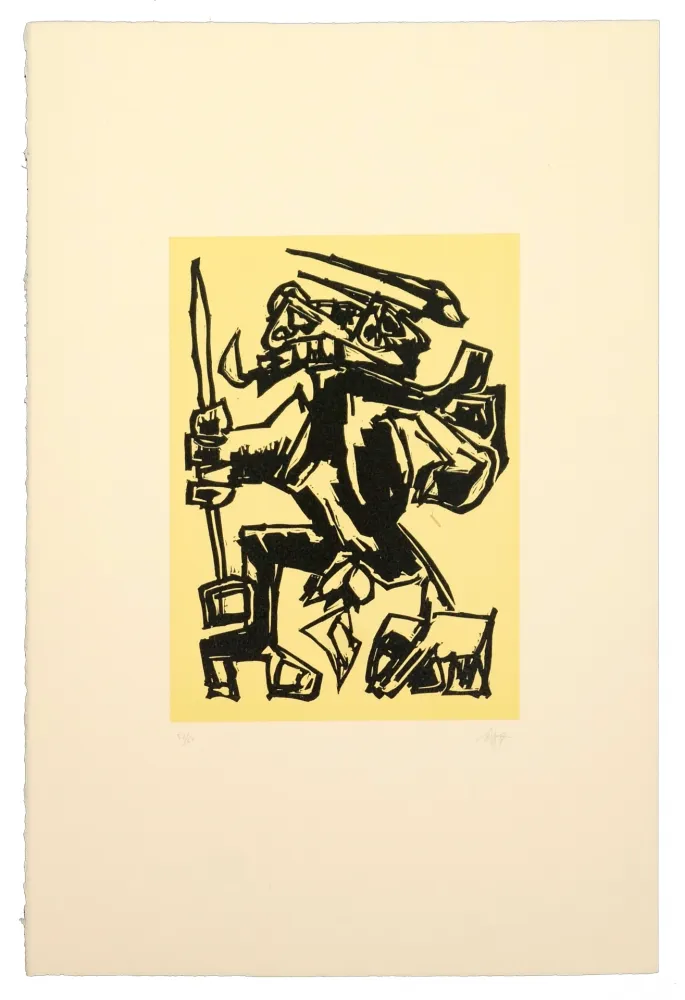 Linocut Saura - Como el toro, he nacido Para el luto...