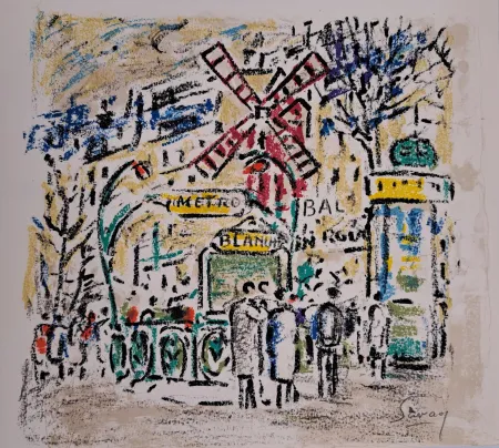 Lithograph Savary - Le Moulin Rouge
