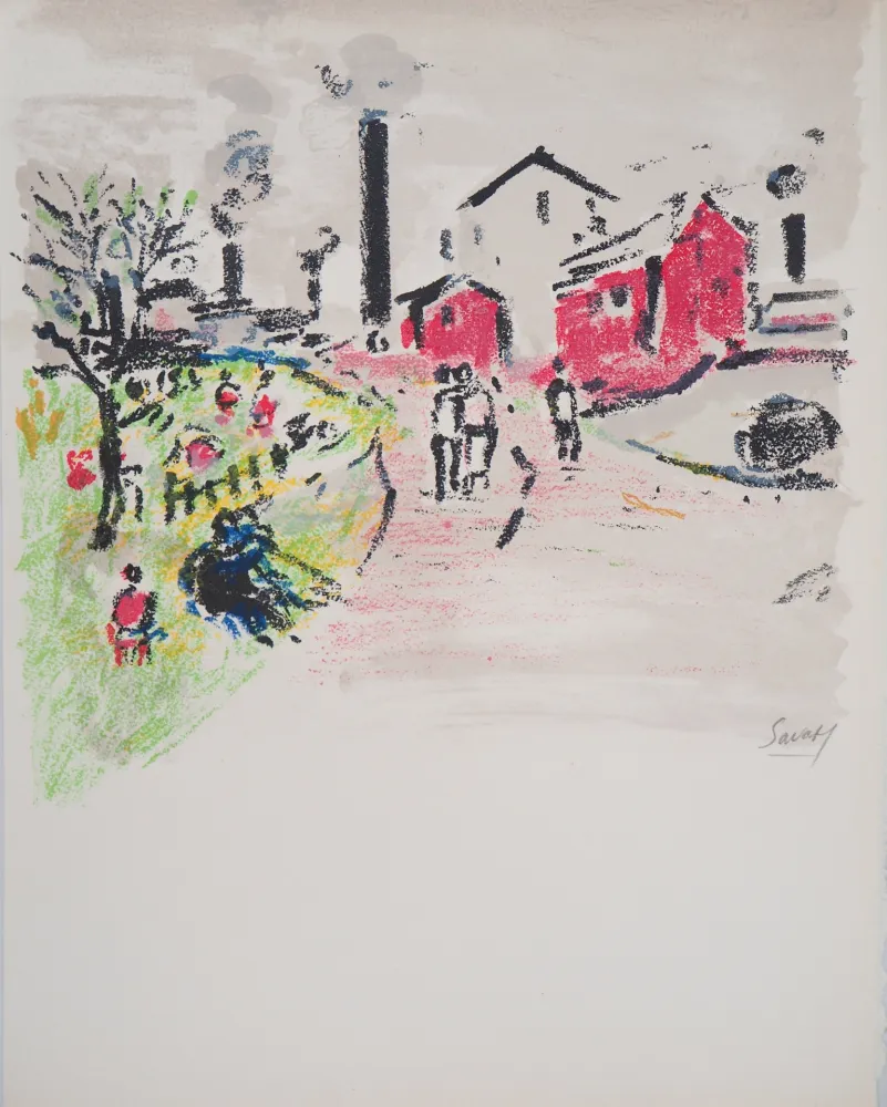 Lithograph Savary - Paris, La friche à Montmartre