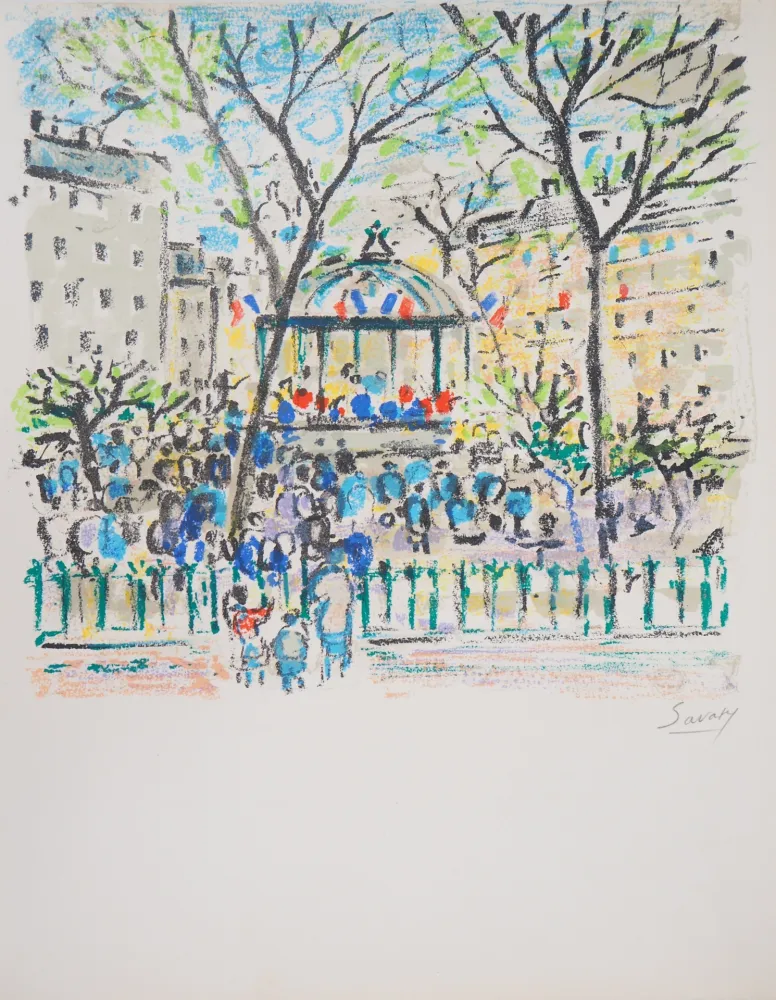 Lithograph Savary -  Paris, le Kiosque place de la Nation