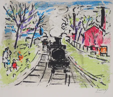 Lithograph Savary - Paris, Le petit train de Banlieue