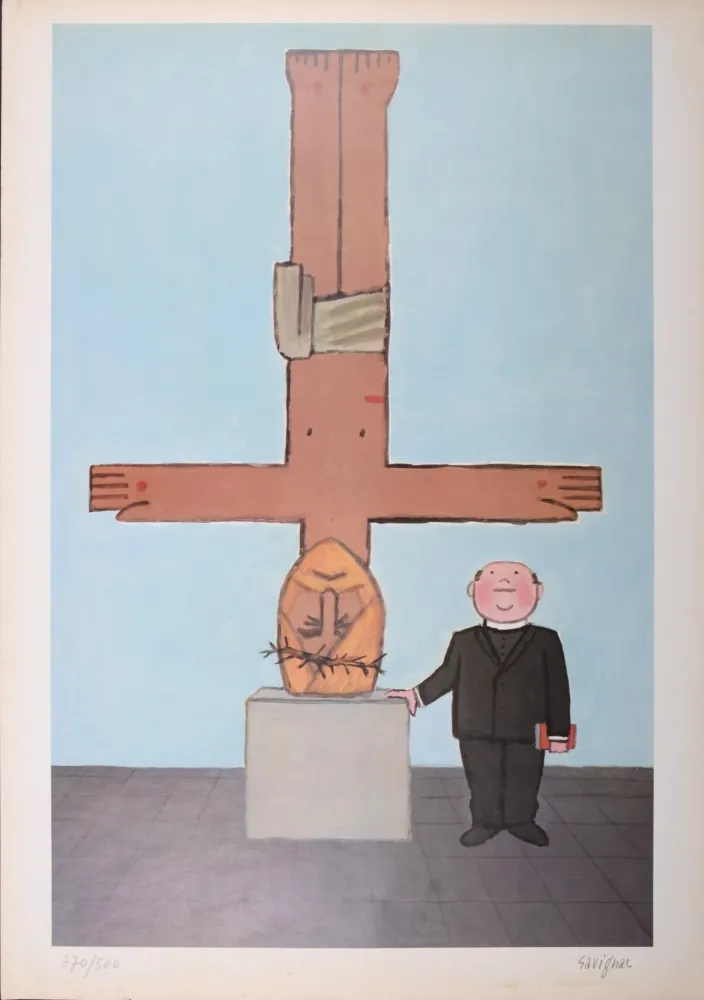 Lithograph Savignac - L'Eglise