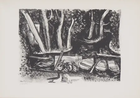 Lithograph Savin  - Les bords de la Seine à Vétheuil