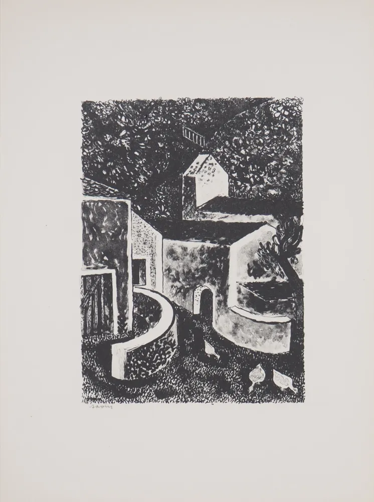 Lithograph Savin  - Normandie, Village dans la Manche