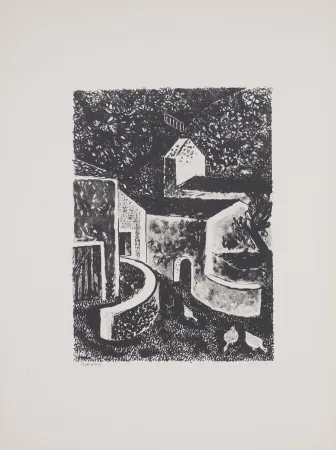 Lithograph Savin  - Normandie, Village dans la Manche