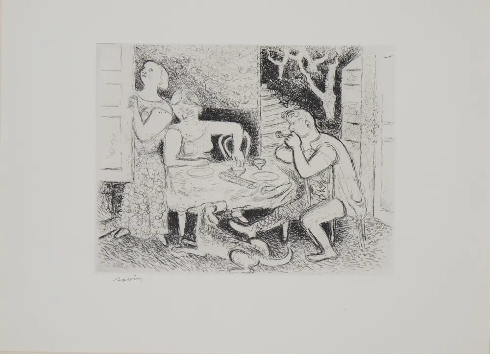 Etching Savin  - Repas à la campagne