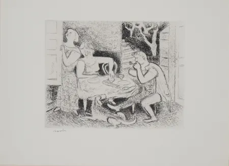 Etching Savin  - Repas à la campagne