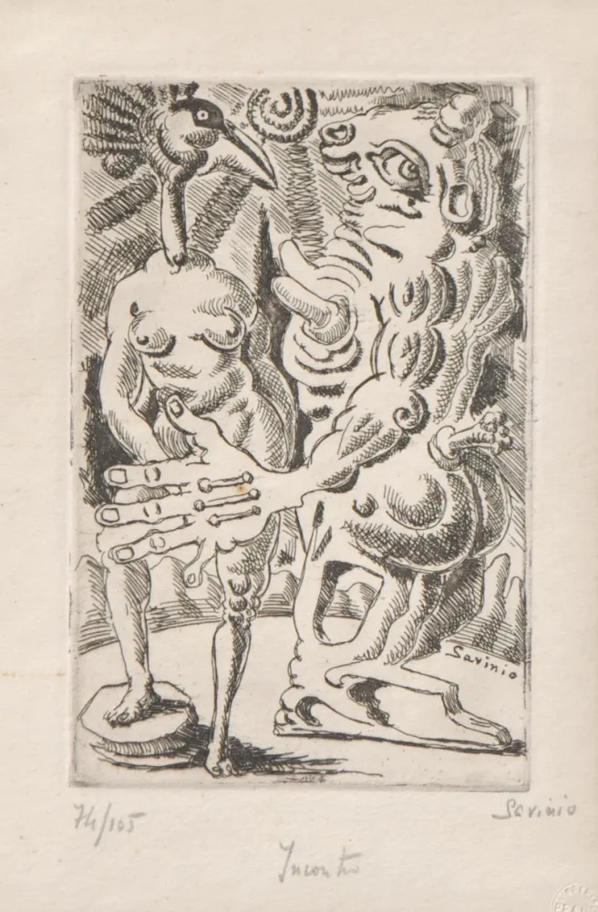 Engraving Savinio - Incontro