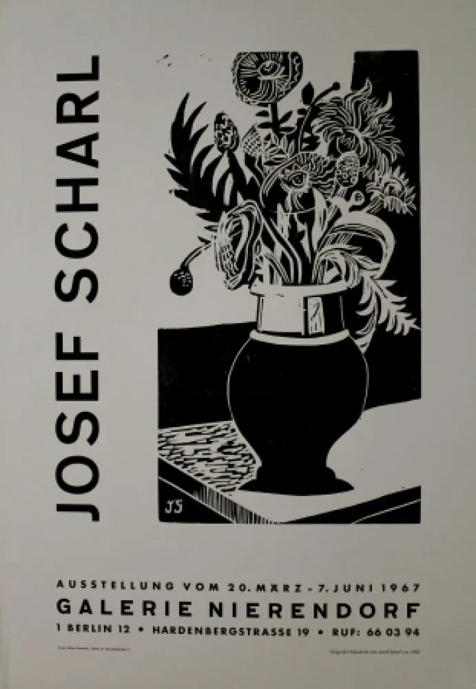 Woodcut Scharl - Blumen in hoher Vase