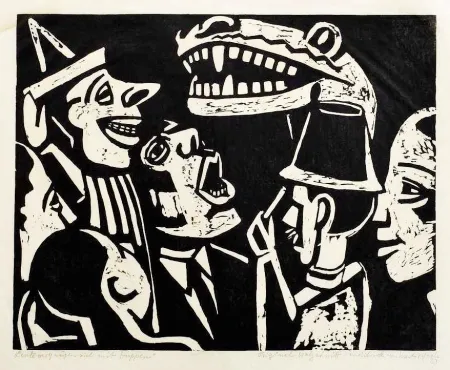 Woodcut Scheele - Leute vergnügen sich mit Puppen (People having fun with puppets)