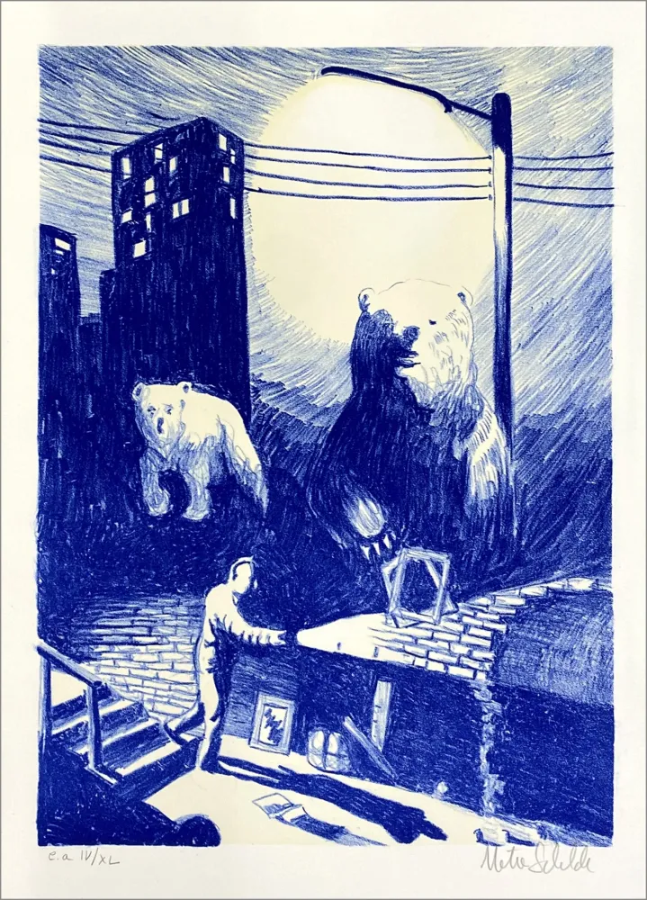 Lithograph Schelde - Bears