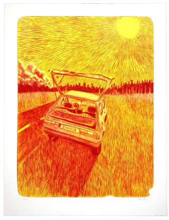 Lithograph Schelde - Car