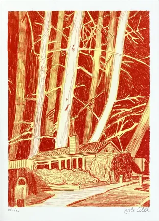 Lithograph Schelde - House in the woods