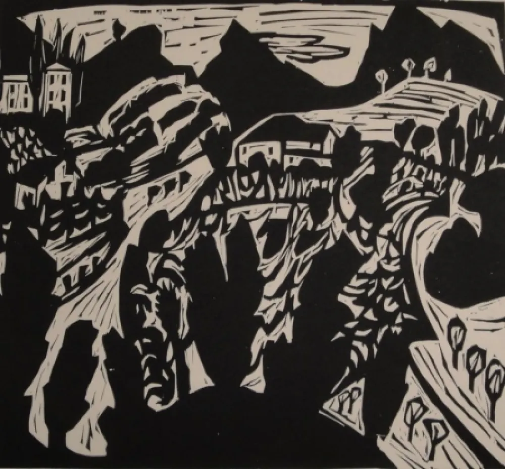 Woodcut Scherer - Abendlandschaft