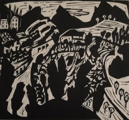 Woodcut Scherer - Abendlandschaft
