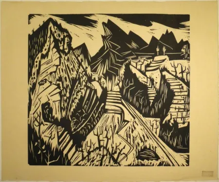 Woodcut Scherer - Grosse Tessinerlandschaft
