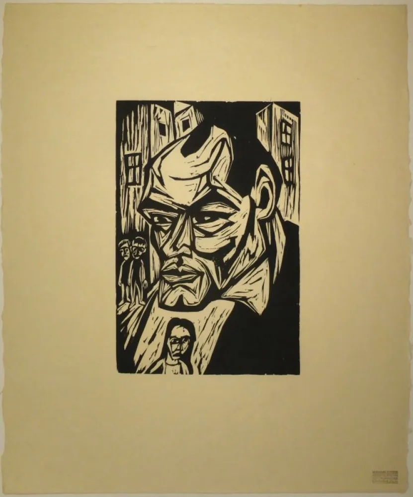 Woodcut Scherer - Porträt Otto Rühle