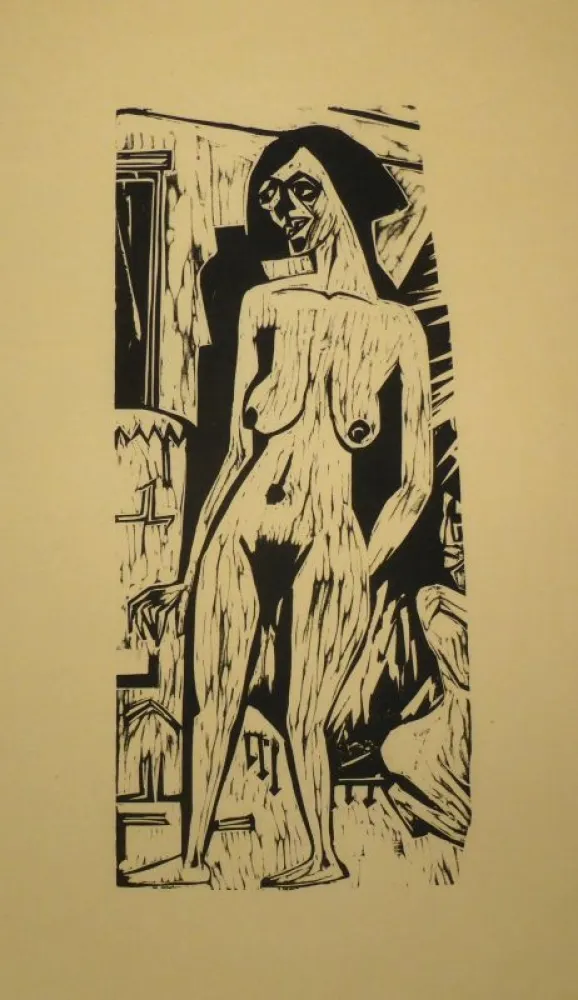 Woodcut Scherer - Stehender Akt
