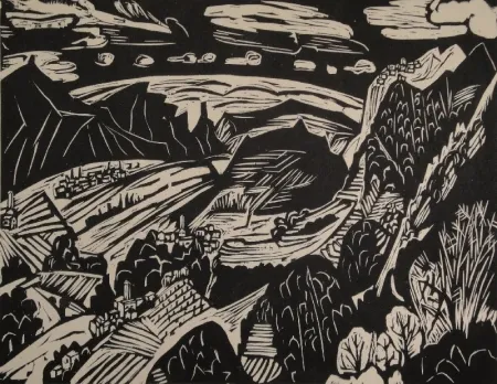 Woodcut Scherer - Tessinerlandschaft