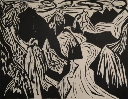 Woodcut Scherer - Tessinerlandschaft