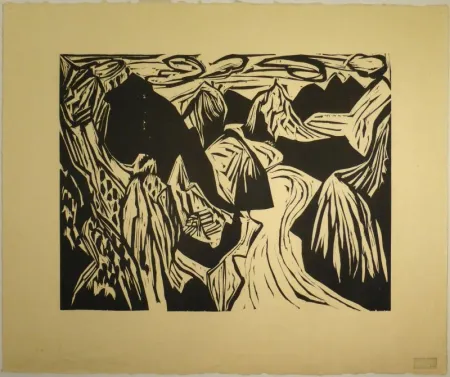Woodcut Scherer - Tessinerlandschaft