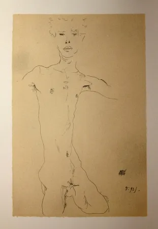 Lithograph Schiele - AUTOPORTRAIT / SELF-PORTRAIT - Lithographie / Lithograph - 1912